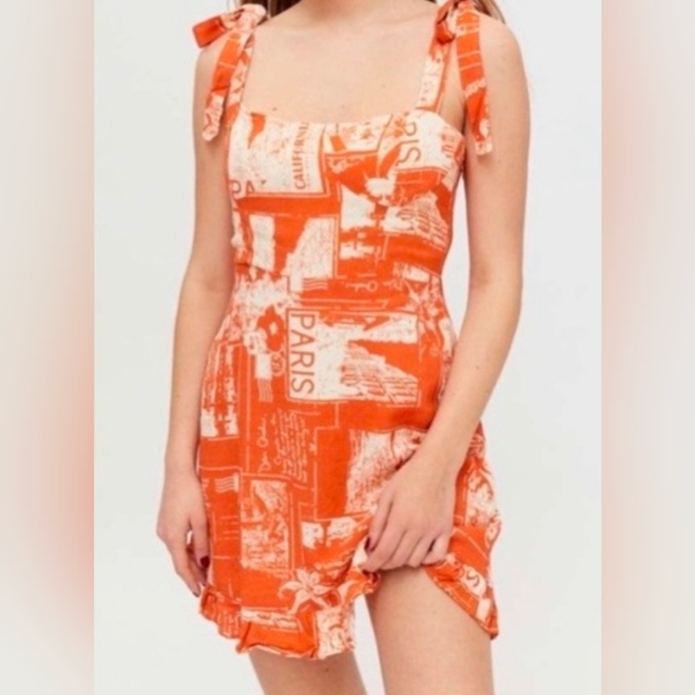 ❤️ URBAN OUTFITTERS JOLENE PARIS POSTCARD LINEN BLEND MINI DRESS, SMALL